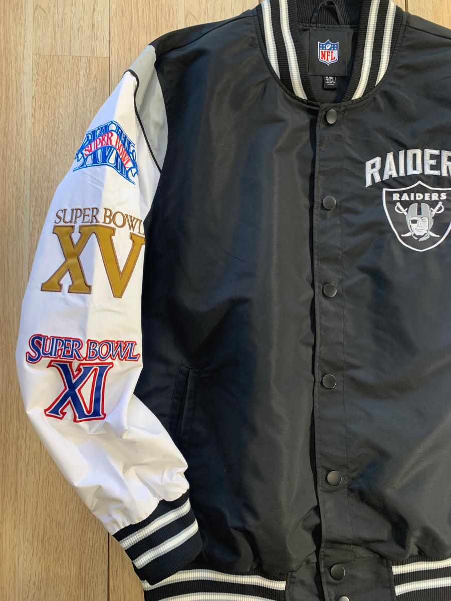 Raiders Jacket, Varsity - Satin, Black and White, L/XL, Supreme – Gameday  by Vee